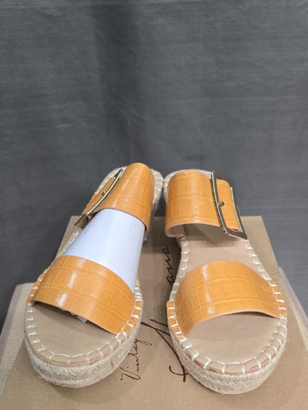 Vintage Havana Yellow Croc-Embossed Espadrille Wedge Slide with Buckle - Picture 2 of 7